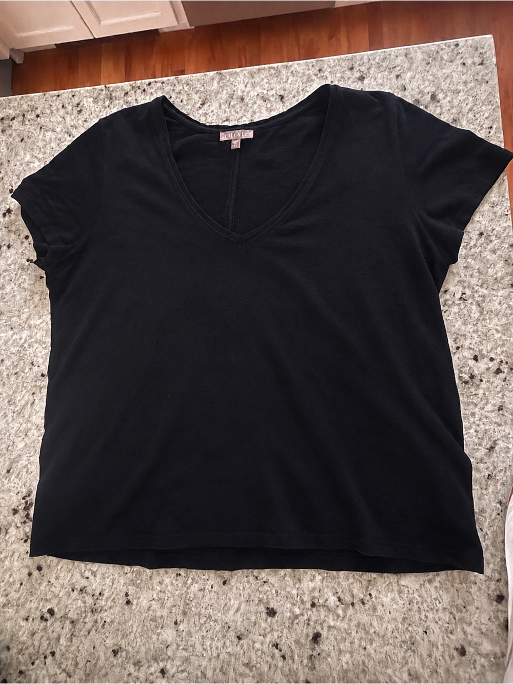 Lilla P Black V-Neck Slub Cotton T-Shirt XL Short Sleeve Lightweight Basic Tee
